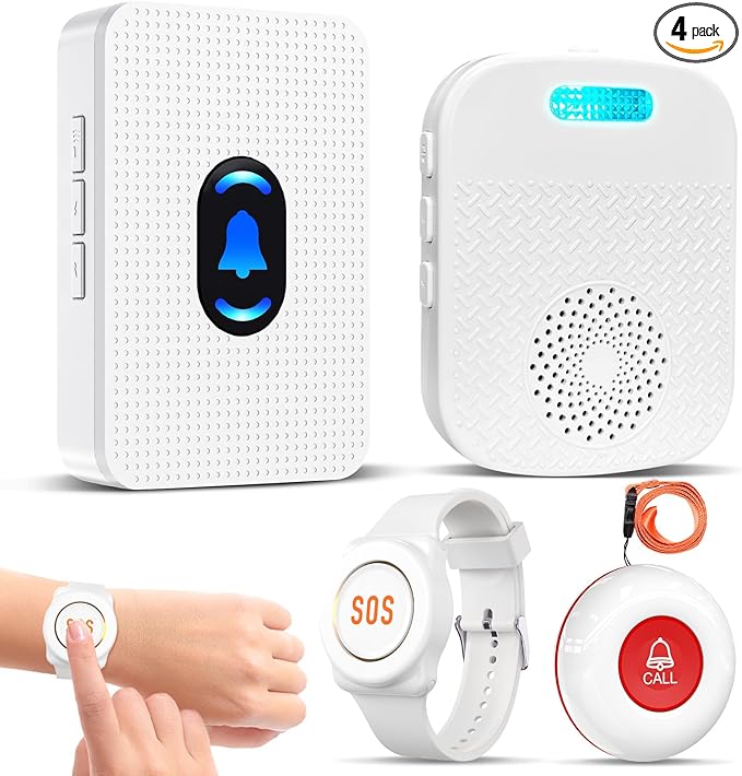 Daytech Wireless Caregiver Pager for Elderly Monitor/Seniors/Patient/Disabled at Home Nurse Alert System 300+ Feet 2 Portable/Vibration Receiver & 1 Call Button & 1 Alert Watch