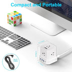 Uncaged Ergonomics Cube Power Strips w/Surge Protection, 10ft Extension Cord with Multiple Outlets, 5 AC Plugs, 3 USB (1C Port) Fast Charging Power Strip with USB Port, On/Off Switch Charging Station