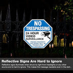 4-Pack No Trespassing Sign Private Property Protected By Video Surveillance Violators Will Be Prosecuted Sign, 10 x 10 Inch Reflective Aluminum, UV Protected, Weather/Fade Resistant, Easy to Install