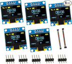 EPLZON 5 Pack 0.96 inch OLED IIC Display Module 128x64 Pixel Mini Self-Luminous Display Screen Board for Arduino Projects Raspberry Pi with Wire(Blue and Yellow)