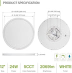 ASD LED 12" Round Flush Mount Ceiling Light Fixture, Low Profile Surface Lighting | 5CCT, Dimmable, Ultra-Thin, ETL Listed | 24W 2000LM 2700-6000K 100-277V | Kitchen, Bedroom, Hallway Lamp | White