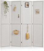 Room Divider Freestanding Folding Pegboard Privacy Screen 4-Panel Display Stand for Jewelry Craft Shows Retail Natural Wood Portable Space-Saving
