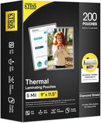 KTRIO 200 Pack Laminating Sheets 5 Mil, Hold 8.5 x 11 Inches Laminate Sheets, 9 x 11.5 Thermal Laminating Pouches for Laminator, Clear Lamination Sheets Paper, Letter Size, Office School Home Supplies