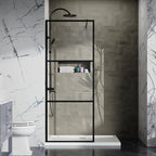 Goodyo Fixed Shower Door 34" X 72" Clear Tempered Glass Shower Screen Panel for Walk-in Bathroom, Black Framed 3 Pieces Shower Glass