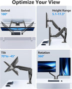 Dual Monitor Stand fits up to 32 inch, 4.4-22 lbs Computer Screens, Dual Monitor Desk Mount Height Adjustable, Monitor Arms for 2 Monitors, Home Office VESA Mounts, Freelift Black