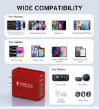 USB C Wall Charger Block, 2Pack 60W USB C Charger 5-Port PD Fast Charging Blocks,QC 3.0 USB A Multiport Plug,Type C Power Adapter Brick Cube for iPhone 17/16/15/14/13/Pro,Samsung,for Switch/Pixel（Red）