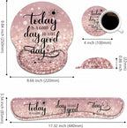 Keyboard Wrist Rest + Mouse Pad Wrist Support Set with Coasters, Today is a Good Day to Have a Good Day Inspirational Quote with Non-Slip PU Base Ergonomic Mousepad for Home Office Working Studying