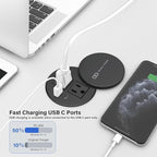 Desktop Power Grommet 3-inch Hole,15W Wireless Charger,20W USB C Fast Charging Station,2 AC Plug,Round Recessed Power Strip, Workspace Essential Desk Hole Cover for Cables Black