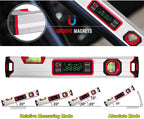 eOUTIL 15.7-Inch Digital Torpedo Level & Angle Finder – IP54 Waterproof Inclinometer with Backlit LCD, V-Groove Magnetic Base, 0.1° Accuracy – for Construction, Woodworking, Metalworking（Red)