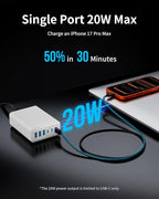 USB C Fast Charger, 105W GaN 6-Port Desktop USB Charging Station Hub, USB C Charger Block Wall Charger for iPhone 17/16/15/14/13/12/11, iPad, Samsung and More (Cable Organizer Included)