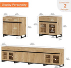 WAMPAT Modern TV Stand for TVs up to 120 inch, 4 in 1 TV Console with Glass Doors and 2 Drawers, Entertainment Center with Adjustable Shelf for Living Room, Bedroom, Oak