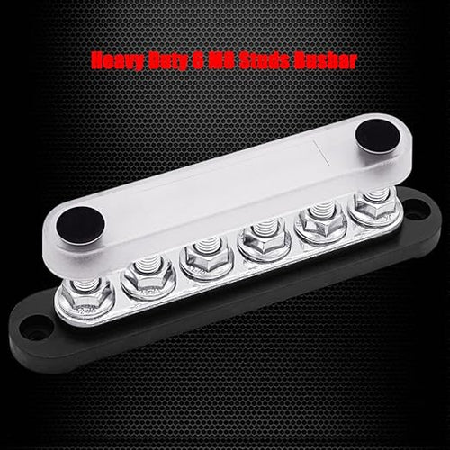 6 x M8 (5/16") Studs Power Distribution Block Bus Bar 12V, Ampper 5.9" HD 200A Marine BusBar Battery Distribution Block W/Cover for Car Boat Solar (Black)