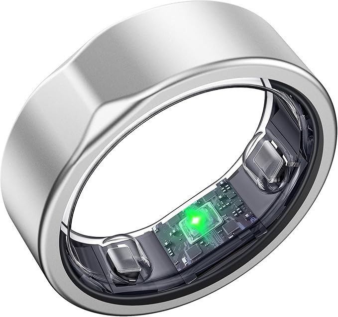 Smart Ring for Women Men, Valentine's Day Gifts, Minimalist Fitness Ring with Heart Rate, Stress, Sleep, Step, Calorie Tracking, 5ATM Waterproof for iPhone and Android,No Subscription (Silver, 8)