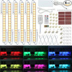 Litever Under Cabinet LED Lighting Kit. RGB Color & Bright Warm White Light. Slim Linkable LED Light Bars with Power Adapter, Controller, Extension Cords. Max 24W. Dimmable. Plug in. RGB + 3000K.