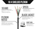 Voltive 18/4 Shielded Low Voltage Wire, Plenum CL3P, Black, 500ft - 18AWG, 4 Conductors, Overall Shield, Stranded Bare Copper, UL Listed - V-1264-2