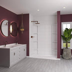 White Acrylic Shower Wall Surround 36"x 60"x 80" - Waterproof, Easy-to-Install, Two Shelf Units Kit Included - Shower Wall Surround Panels - Stacked Tiles Pattern, Classic Shelves