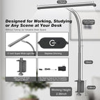 Airlonv LED Desk Lamp for Office Home, Eye-Caring Desk Light with Stepless Dimming Adjustable Flexible Gooseneck, 10W USB Adapter Desk Lamp with Clamp for Reading, Study, Workbench (Grey)