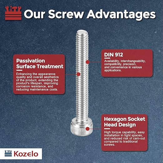 Kozelo 60pcs Socket Head Cap Screws - [M4-0.7 x 30mm] 304 Stainless Steel Allen Socket Drive for Electrical Motor 3D Printing Fan Engine Replacement Use, Silver