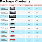 MILAPEAK Terminal Block and Strip - 6 Sets 4/5/6 Positions 600V 15A Dual Row Wire Screw Terminal Strip Block with Cover + 400V 15A Pre-Insulated Terminals Barrier Strips Jumpers (Black & Red)