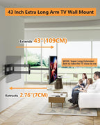 FORGING MOUNT Heavy Duty Long Arm TV Wall Mount with 43" Dual Articulating Arms for Most 50-90 inch Screen, Full Motion TV Mount Swivel Tilt Bracket Holds 198lbs, Fit 16”,18”,24” Studs VESA 600x400MM