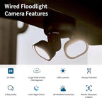 Arlo Wired Floodlight Camera, Home Security Camera with 2K Video and HDR, 2000 Lumens, Integrated Siren, Weather-Resistant, Color Night Vision, 160º Field of View, 2-Way Audio, Black (2025)