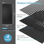 Art3d 4 Pack 47.2 x 23.6in. Wood Slat Acoustic Panels for Wall and Ceiling - 3D Fluted Sound Absorbing Panel with Wood Finish - Matte Black