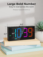 PPLEE RGB Digital Alarm Clock for Bedrooms with Day Display, Loud Dual Alarms for Heavy Sleepers, Plug-in Bedside Clock with USB Charging, Dimmable Large LED Display, Snooze for Kids Teens Boys Girls