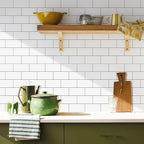 Vamos Tile 100-Piece Glossy Pure White Peel and Stick Backsplash Tile,3''x6'' PVC Subway Tile with Dark Gray Grout,Stick on Backsplash for Kitchen/Bathroom/Fireplace