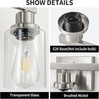 DIKAIDA 3-Light Bathroom Light Fixtures, Nickel Bathroom Vanity Light with Clear Glass Shade, Modern Bathroom Wall Lights Over Mirror, Farmhouse Wall Sconces Lighting for Bedroom Living Room