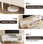 DAMCROP TV Stand 62.4 Inch Mid Century Modern Media Console Table with Drawer Sliding Tambour Door Farmhouse Sideboard Buffet Cabinet Fits TVs up to 75 inch Fluted Wood Entertainment Center(White)