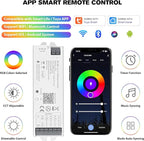XXK WB5 WiFi PWM 12V/24V LED Controller with RC03RFB RF Remote Control 4-Zone Group, RGB RGBW RGBCCT Strip Lights Controller Kit Compatible with Alexa Google Home Smart Life Tuya APP Control