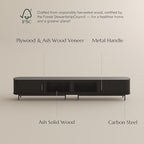POVISON Sliding Tambour Door TV Stand, Mid Century Modern TV Console, Wood Media Console, Entertainment Center with Storage Cabinet, Fully-Assembled (Black, 118.11")