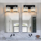 FDPBY Modern Bathroom Vanity Light 2-Lights Plating Black Crystal Bathroom Wall Light Vanity Light Fixtures