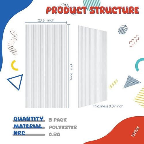 5 Pack Acoustic Panels,47.2x23.6x0.4 inch Acoustic Wall Panels,Large Soundproof Panels,Self-Adhesive Sound Proof Panels for Walls,Acoustic Treatment for Recording Studio&Office,White