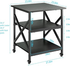 Ollieroo 3 Tier Printer Stand, Large Table with Wheels, Rolling Cart with Height Adjustable Middle Storage Shelf, 23.6 x 23.6 x 30.3 Inches Shelf for Home Office, Black