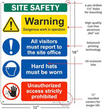 Brimar - 12" x 18" - Construction Site Safety Sign - .063″ White Rust-Free Aluminum - Bold Text - Easy Installation