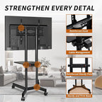 Solid Grace Rolling TV Stand with Power Outlet for 32-75 Inch TVs up to 88lbs, Portable TV Stand with Shelf, Mobile TV Cart for Living Room, Office, Meeting Room, Outdoor(with Power Outlet+Shelf)