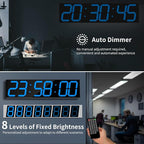 CHKOSDA 28.4''Large Digital Wall Clock,Automic Digital Clock with Alarm,Clendar and Termperature,Auto Time Sync with Easy Operation, Big Gym Timer with Countdown,Countup and Interval Workout(Blue)
