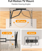 FORGING MOUNT Long Arm TV Wall Mount with 42.9 inch Extension and Power Strip for 60–120 Inch TVs, Heavy Duty Full Motion TV Mount,VESA 900x600mm,up to 275 lbs,Smooth Swivel, Tilt,16”-24” Wood Studs