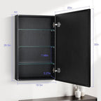 Medicine Cabinet with Mirror, 20x30 Inch Rectangle Wall Mounted Bathroom Vanity Mirror with Storage & Adjustable Tempered Glass Shelves Medicine Cabinets for Bathroom, Black