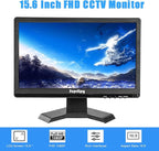Suprlipy 15.6 inch FHD Small IPS Monitor LCD Display Screen 1920x1080 60Hz 16:9 with BNC VGA AV Input Built-in Lounspeakers for CCTV Security Camera DVR PC RasPi