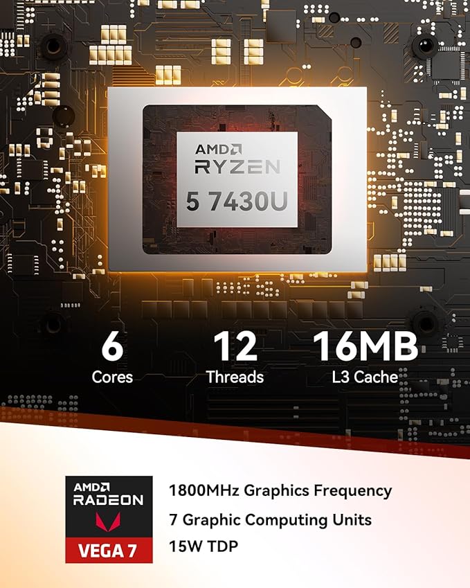 GEEKOM A5 Mini PC with AMD Ryzen 5 7430U, 3-Year Coverage, 16GB RAM(Upgradable, Not LPDDR)&512GB M.2 NVMe SSD, Windows 11 Pro Desktop Computer Support 8K/Wi-Fi 6/BT 5.2/USB 3.2/SD Slot/6x USB