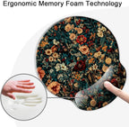 Ergonomic Mouse Pad with Wrist Support,Mouse Pad with Wrist Rest,Relieve Wrist Pain Mousepad Non-Slip Rubber Base,Mouse Pads for Desk,Computers,Laptop,Office,Home,Accessories Retro Flowers