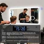 LUVODI Bathroom LED Wall Mirror: 48x24 inch Rectangle Makeup Vanity with Lights Bluetooth Speaker, Time Display, Magnifier, Anti-Fog, Memory Function, 3 Color Temperature