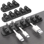 SOULWIT Upgraded Cable Holder, Cable Management Cord Organizer Clips Silicone Self Adhesive for Desktop USB Charging Cable Power Cord Bedside Wire PC Office Home (3/5/7 slot,Black)