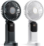 GOCKERA Portable Fan, 4200mAh Battery Operated Fan, 5 Speeds&Digital Display, Makeup Fans for Women with Base, 180°Foldable 3in1 Handheld/Neck/Desk Fan for Outdoor Indoor,Ultra Quiet (Black white)