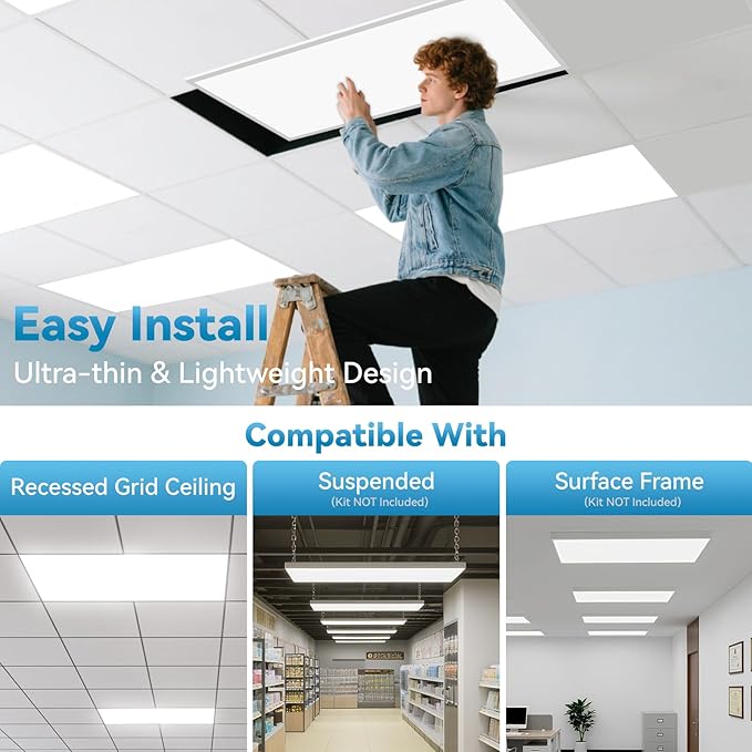 Msbfi 2x4 LED Flat Panel Lights Drop Ceiling Light Fixture 5000K 4000K 3000K Selectable 0-10v Dimmable, 30-40-50W 24x48 LED Light Fixture 100-277V for Office Ceiling Lighting Fixture ETL/DLC 6 Pack