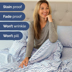 RV Short Queen Sheet Set 60 X 75 - 4 Piece RV Short Queen Bed Sheets - Soft, Breathable & Cooling - Designed for Bunks, Trailers & Campers - Fits 8” to 12" Mattress - Luxury Bedding - Blue Stripes 2