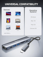 dockteck 7-in-1 USB C Hub with 4K 60Hz HDMI, 1Gbps Ethernet, 100W Power Delivery, SD/TF Card Slots, USB 3.0 Data Ports for MacBook, iPad Pro, XPS