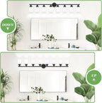Guliaofo 8-Light Vanity Lights, Black Bathroom Light Fixture with Striped Textured Milky White Glass Shade, Modern Vanity Lighting Fixture for Bathroom Wall Light Over Mirror, E26 Wall Sconce